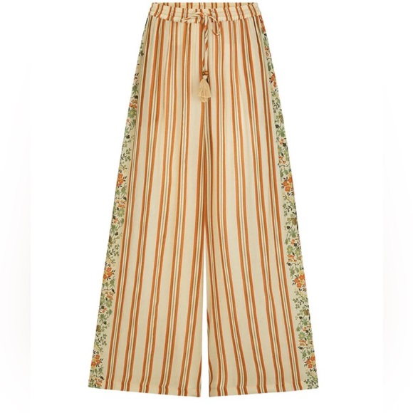 Spell Pants - Spell Impala Lily Pants in Gold floral stripes Comfortable Comfy Vacation XL